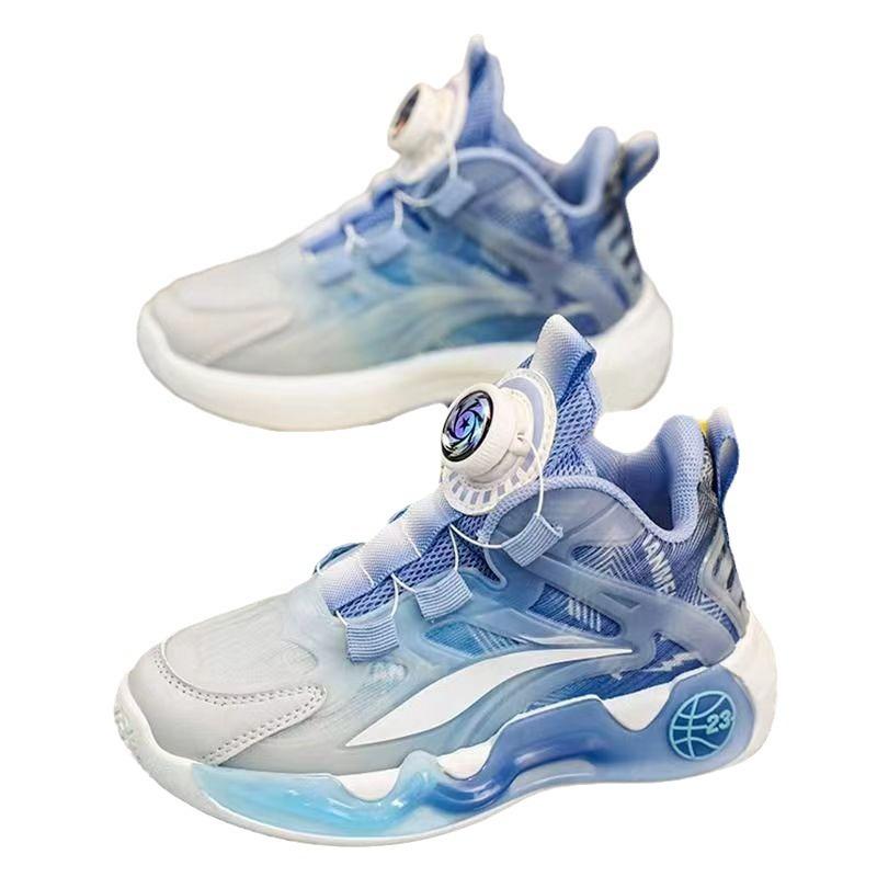 Boys' sports shoes Children's rotating button breathable running shoes 2025 autumn new middle-aged and older boys' basketball shoes