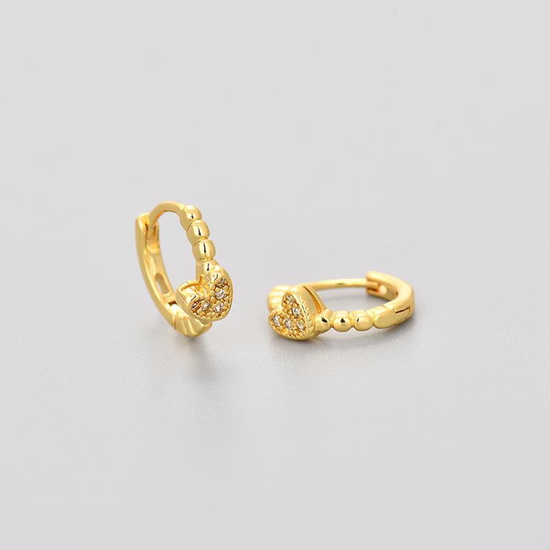 Exquisite Full Rhinestone Heart Hoop Earrings Sweet Premium Minimalist Design Personalized Simple copper