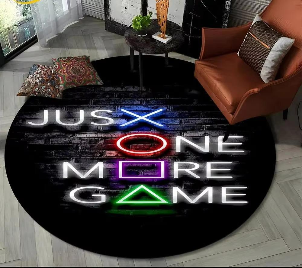 Cartoon Game Controller Round Carpet Non Slip Circle Child Play Mat Washable Rugs for Gamer Bedroom Decor Entrance Doormats
