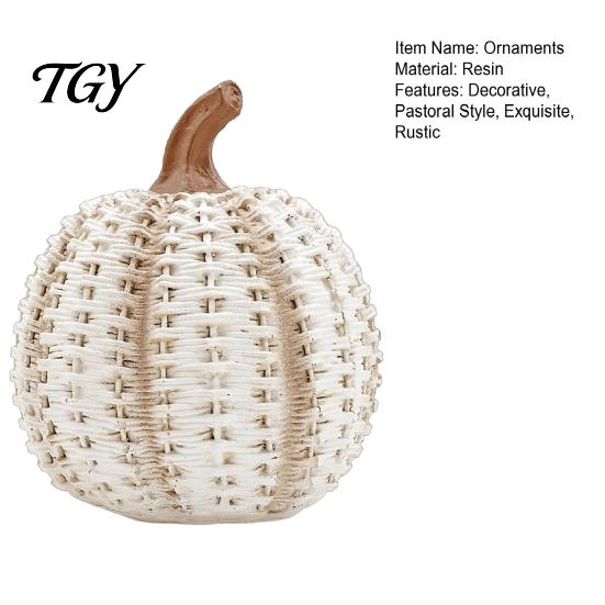 Seasonal Window Display Items Faux Rattan Woven Pumpkin Ornament, Resin Decorative Figurine, Rustic Holiday Theme Layout Supplies Farmhouse