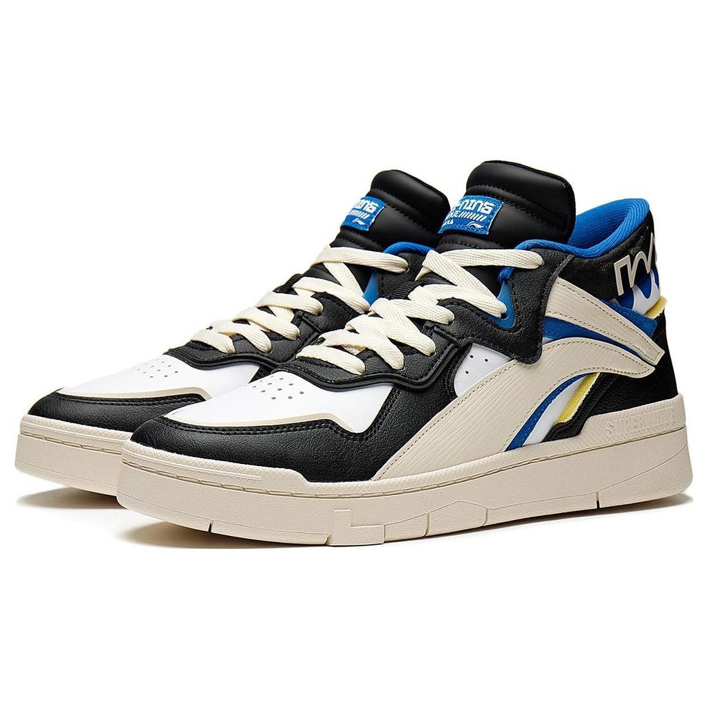 Li Ning We Wo Mid Prm Trendy Slip Resistant Durable High Top Skate Shoes Men Skate Shoes Black Blue AGCS151-2