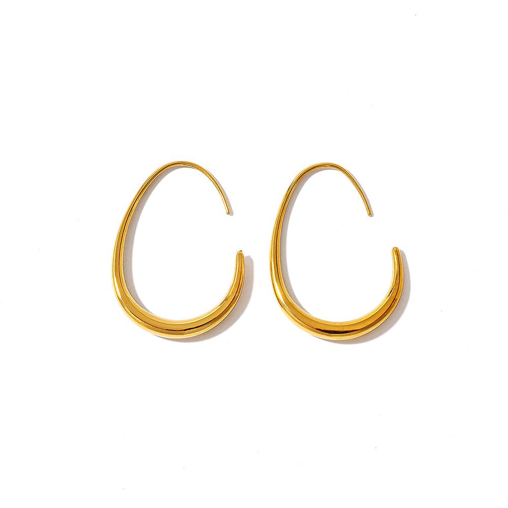 18K Gold Large Crescent Stud Earrings - Stainless Steel, Titanium, Waterproof European-American Design