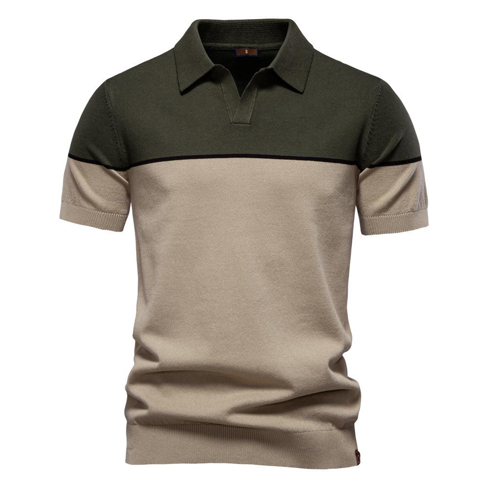 

2025 Summer New Men s Short Sleeved Knitted Polo Shirt Color Blocked Collar Casual Polo Men XXL