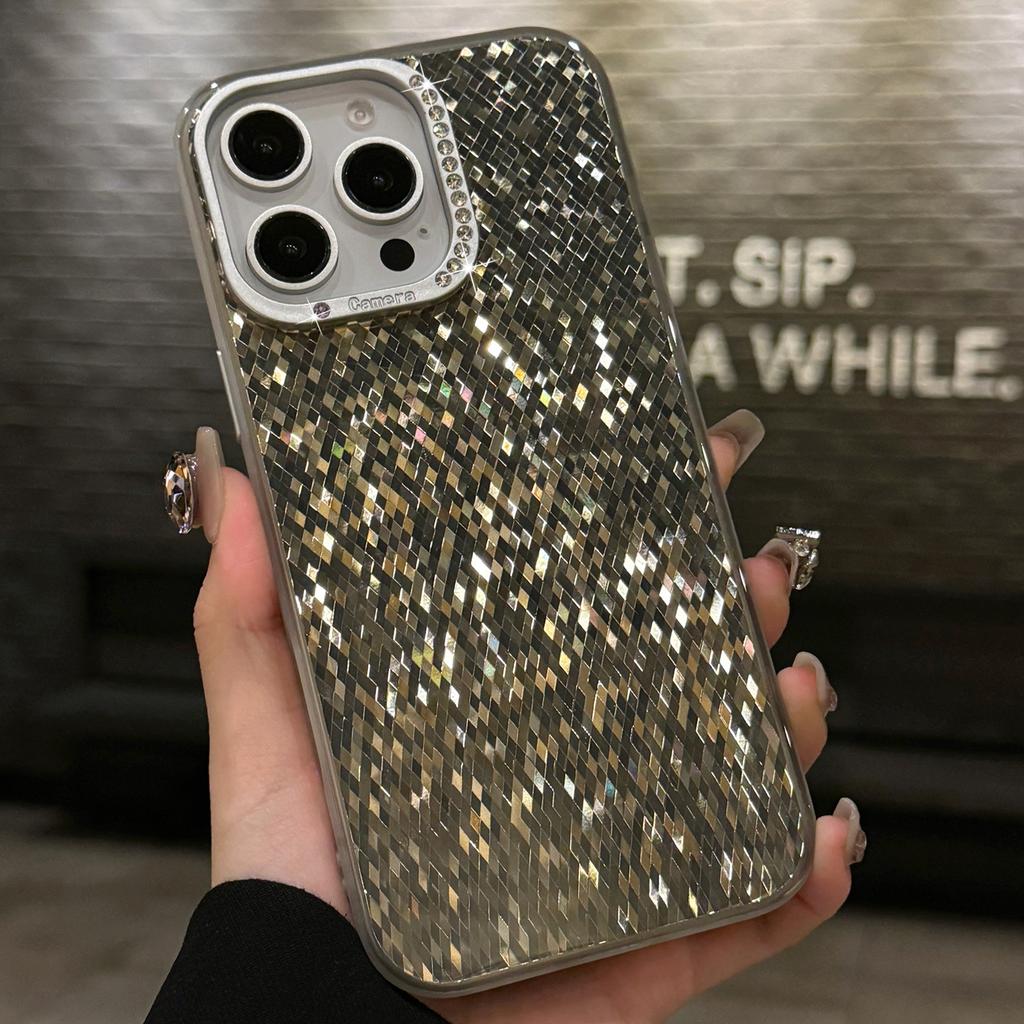 For iPhone 16 Pro Case IMD Rhombus Sparkling PC+TPU Phone Cover