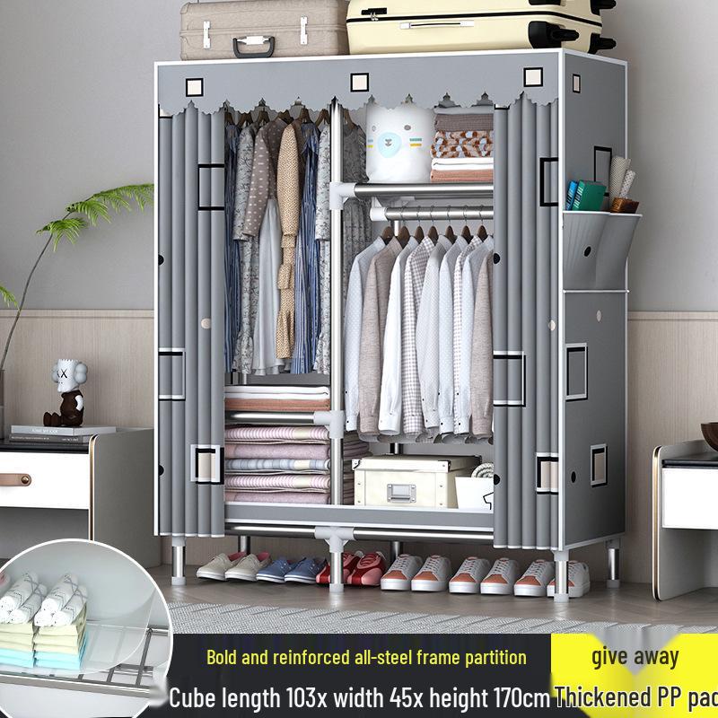 Sturdy All-Steel Cloth Wardrobe: Durable Bedroom Storage Cabinet for Easy Assembly