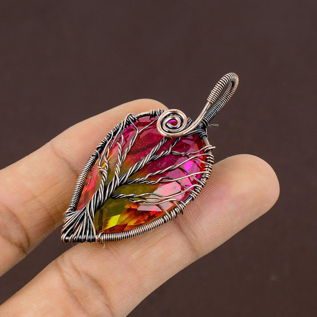 Turmalină Bicoloră Pandantiv Bijuterie Înfășurat Manual cu Sârmă de Cupru 2,4" b6O29