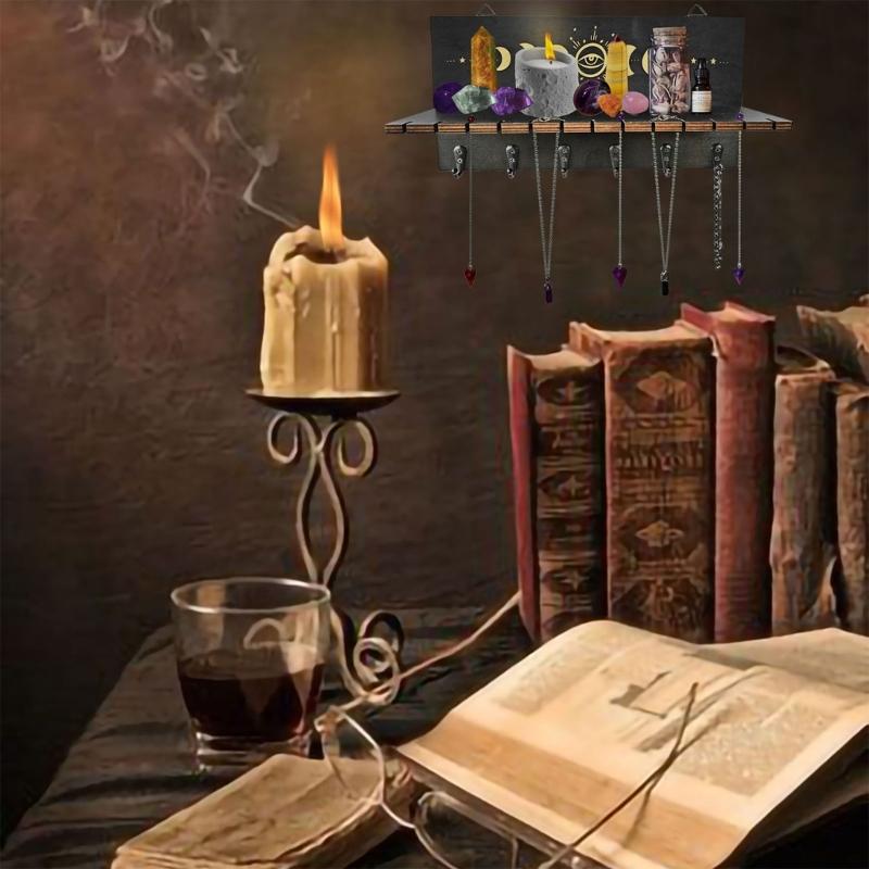 Wooden Crystal Display Shelf Wall Mounted Candle Holder Healing Stone and Pendants Showcase Stand Table Decorations