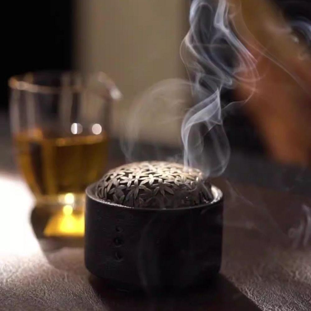 Desktop Ornament Ceramics Line Incense Burner Small Retro Aromatherapy Holder with Lid Creative Incense Censer Indoor
