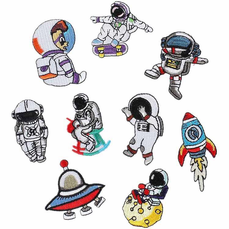 9 Астронавтов Вышивка на ткани Наклейки Мультяшные Космические Персонажи Нашивки-наклейки Декоративные Вышитые Наклейки Термонаклейки set of 9~*photo with size