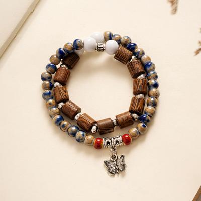 Keramikschmuck Waldstil Doppelkreis Perlenarmband Ethnischer Stil Retro Mehrschichtig Böhmischer Schmuck für Frauen