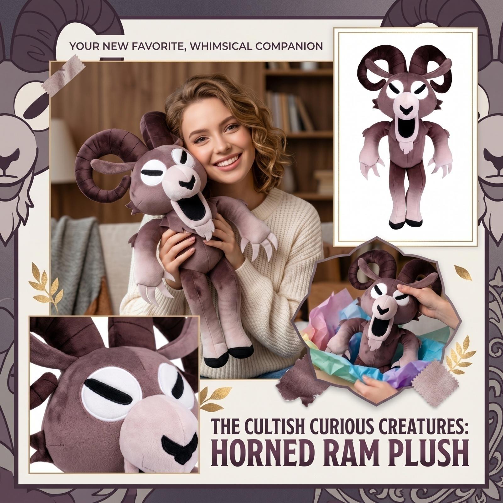 

Soft Plush Animal Toy Stuffed Goat Figure with Curved Horns and Detailed Features for Collecting Display and Gift Giving One Size