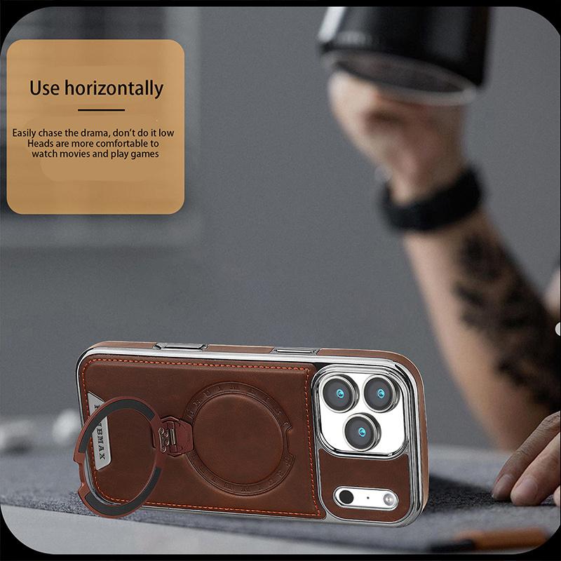 Magnetic Rotat Bracket Luxury Leather Phone Case For For Iphone 11 12 13 14 15 16 17 Pro Max Plus Wireless Charging Shockproof Cover
