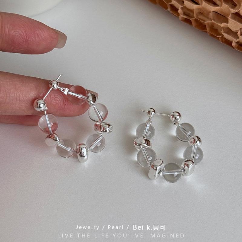 Irregular Broken Silver Crystal Earrings Simple Versatile Commuter Earrings for Summer Shiny Circle Earrings
