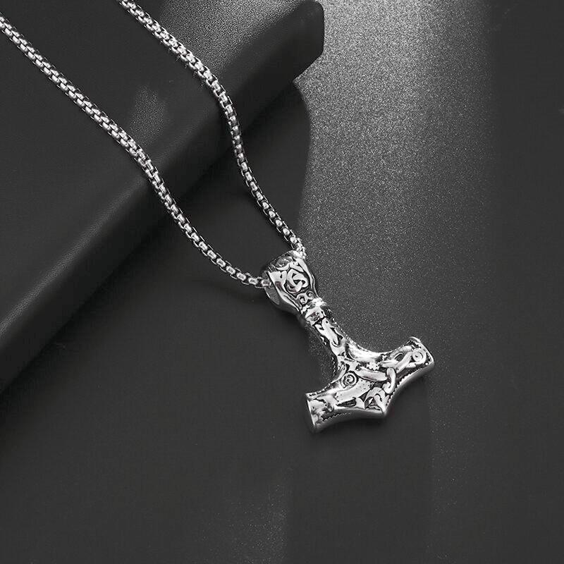 Vintage Nordic Celtic Thor Hammer Necklace Men\\\'s Amulet Silver Color Pendant  Jewelry Punk Necklace