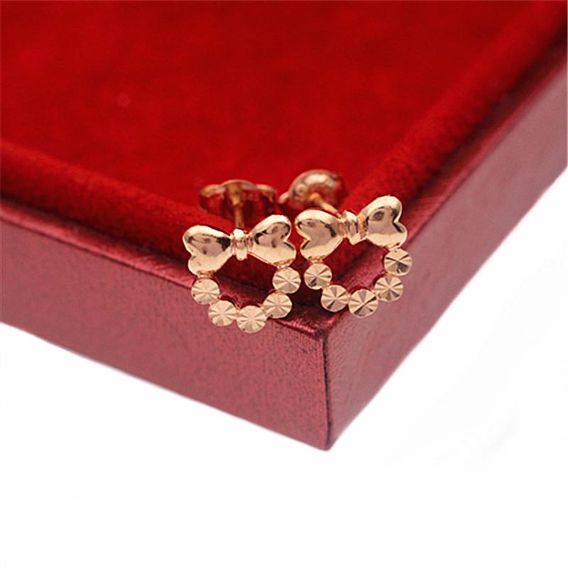 Purple Gold Bow Stud Earrings, Small Fashion Rose Gold-Plated Colored Gold Women S Earrings.