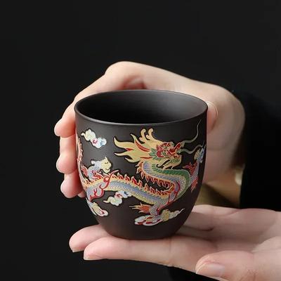 1pcs  Dragon and Phoenix Temperature Change Purple Sand Cup Changes Color In Hot Water Household Tea Cup