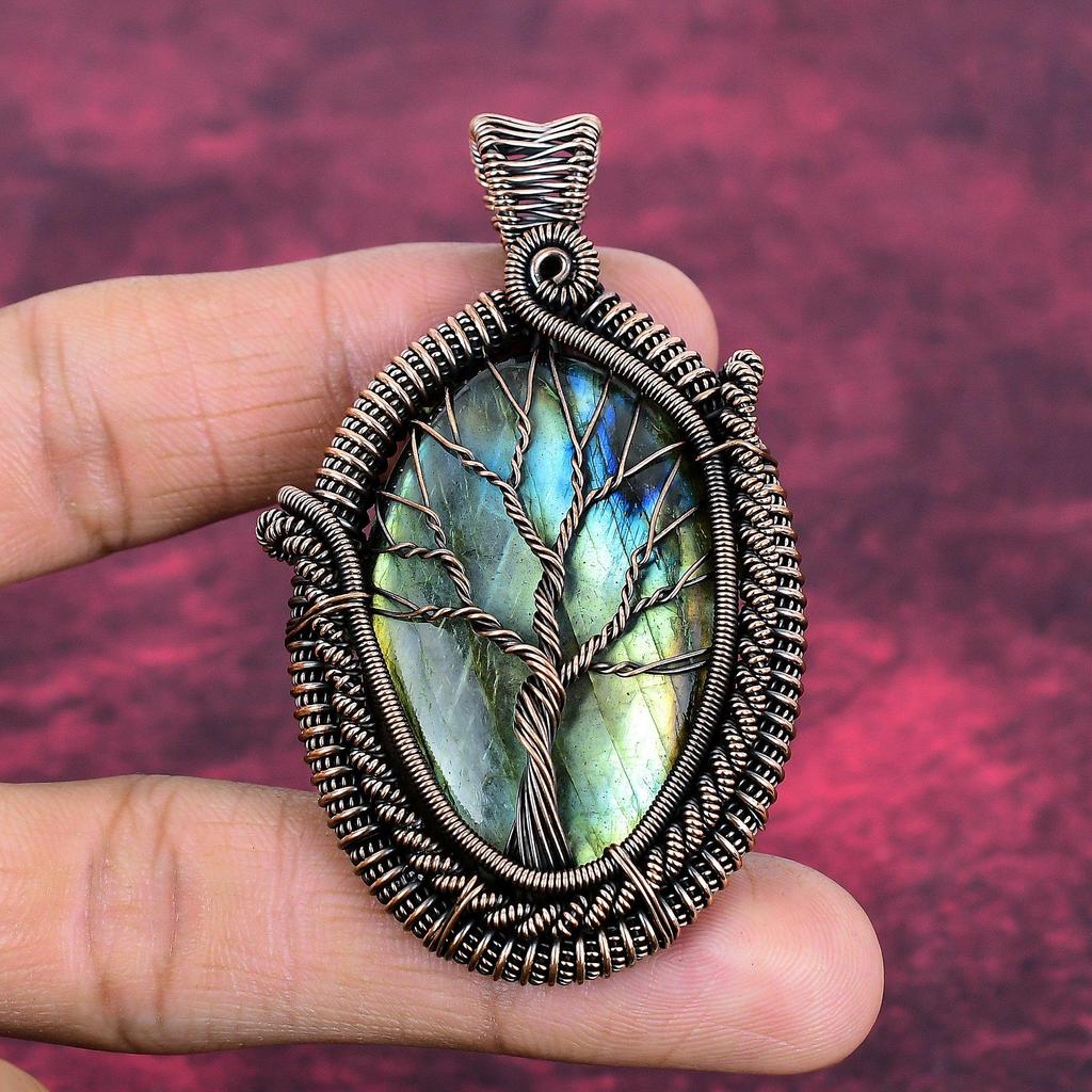 Tree Of Life Labradorite Pendant Gemstone Pendant Copper Wire Wrapped Jewelry