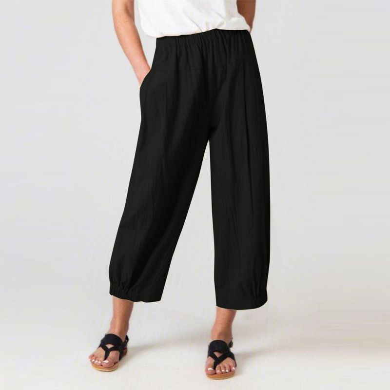 

High Waisted Solid Color Cropped Pants High Waist Pure Color Straight-leg Ankle-Length Pants Black XXL