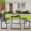 Garden Set for 4 People, 1 Table & 2 Benches, Metal, Black