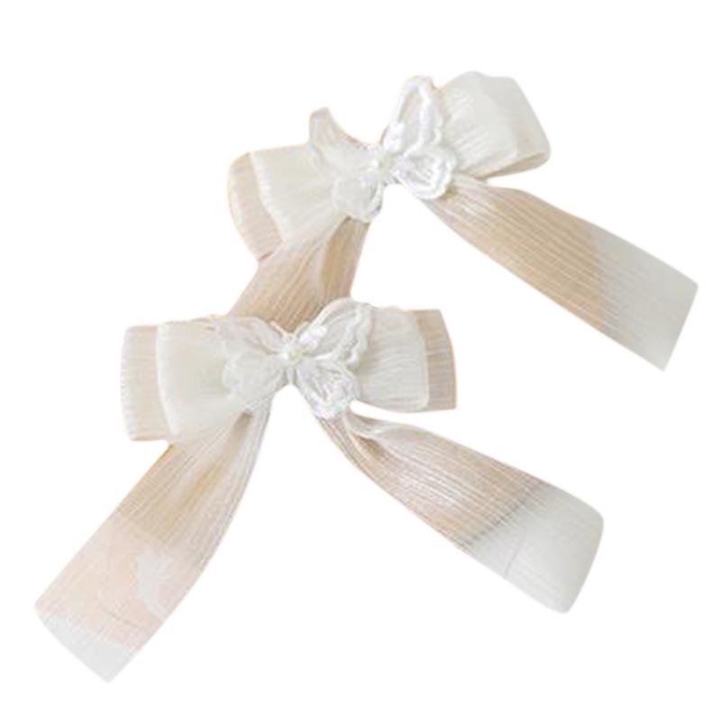 Girls Ruffles Lace Necklace with Pearl Chain Pendant Ribbon Bows Earrings Hair Clips Handmade Lolita Hair Ornaments