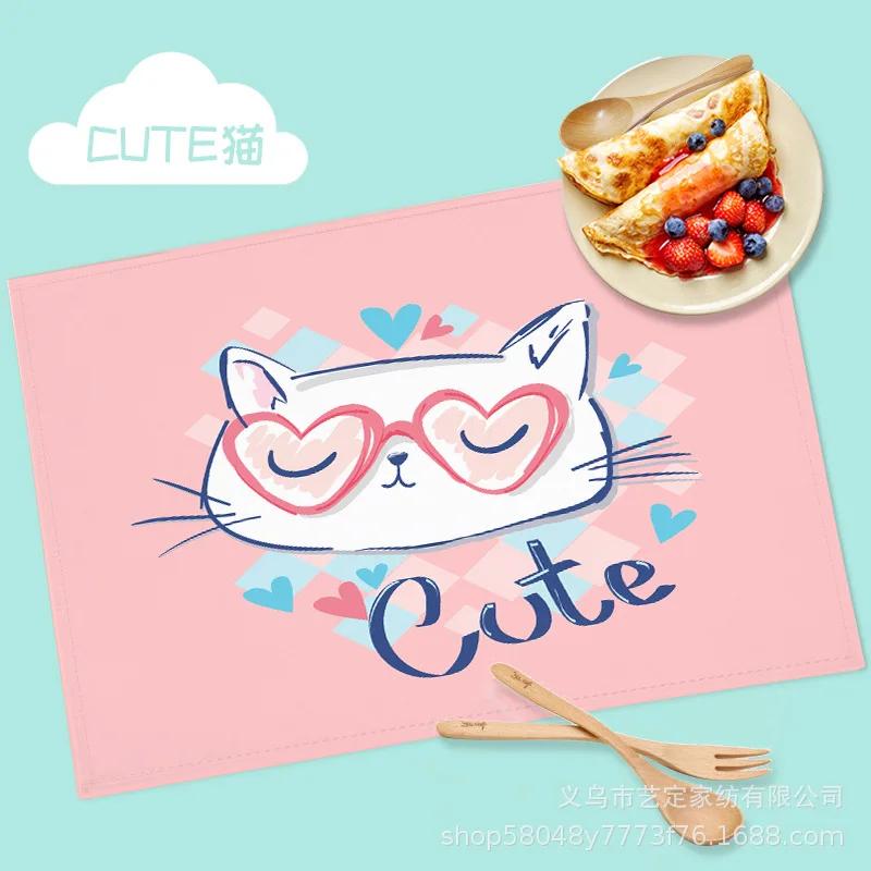 Animal Cotton Linen Table Mat Cartoon Pig Bear Fox Frog Pattern Placemats for Kids