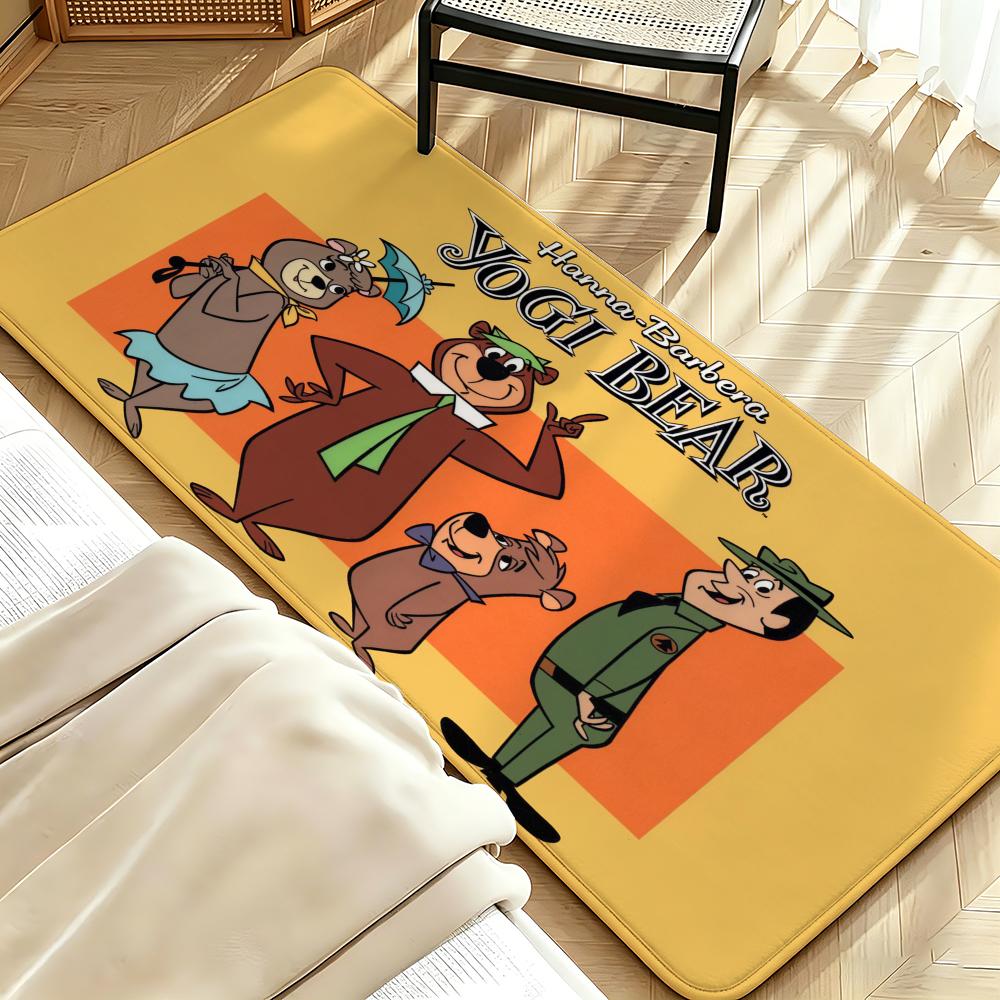 Cartoon Y-Yogi B-Bear Floor Mat Soft Flannel Floor Mat Suitable for Entryways, Living Rooms, Bedrooms, and Bathrooms