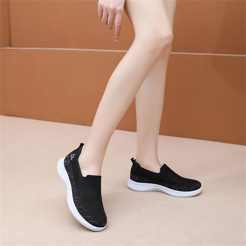 Women Slip On Casual Shoes Lightweight Breathable Flyknit Sneakers Flexible Sole Comfortable Walking Footwear