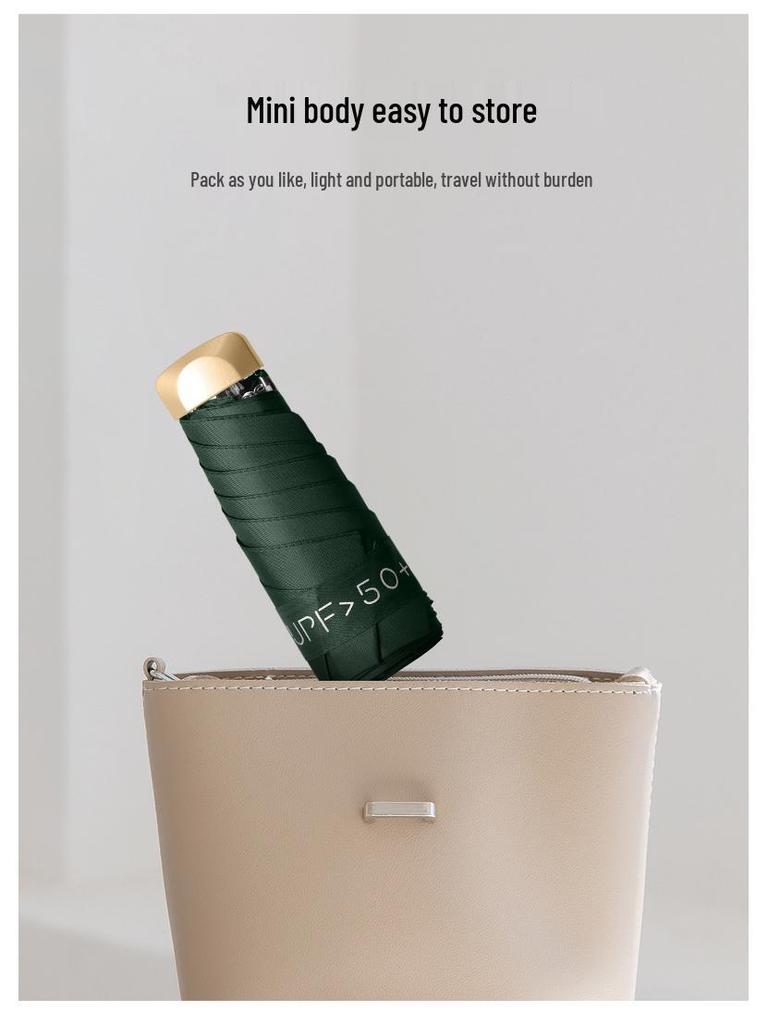 Compact Dual-Use Umbrella: Ultra-Light, Black Glue Sun Protection, Pocket-Sized, Portable, Mini Five-Fold Umbrella for Rain or Shine.