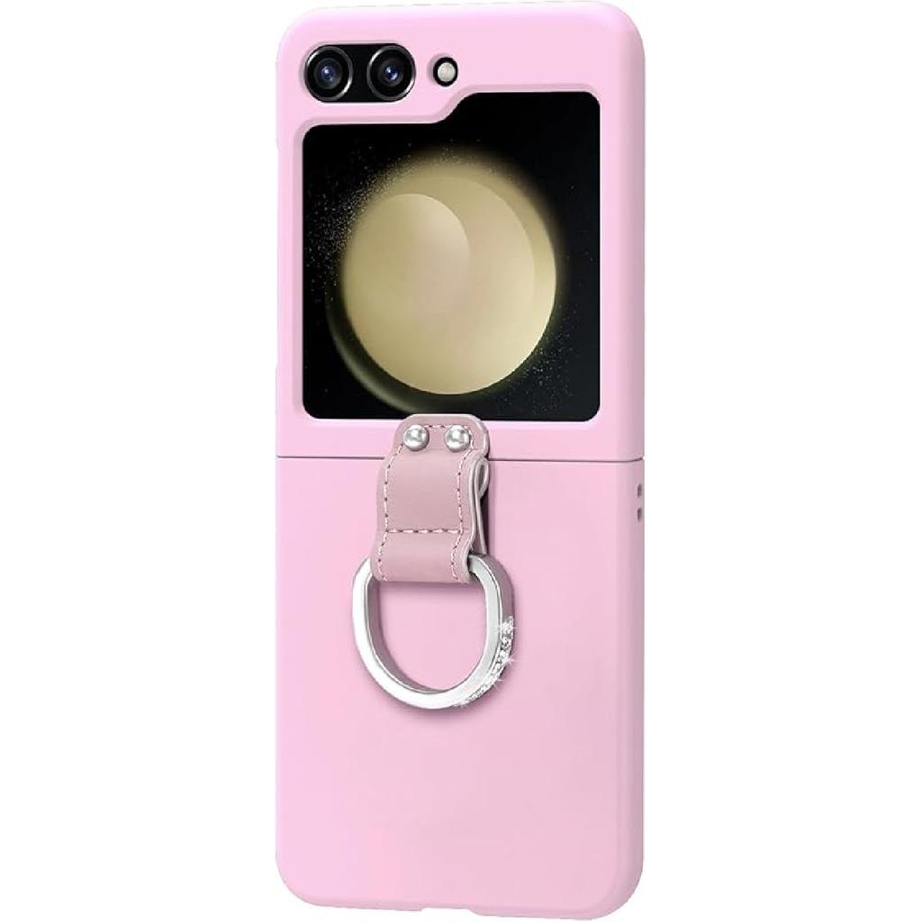 Case for Samsung Galaxy Z Flip 5, Slim Thin Hard PC Protective Phone Cover with Bling Ring Stand Shockproof Shell,Yellow