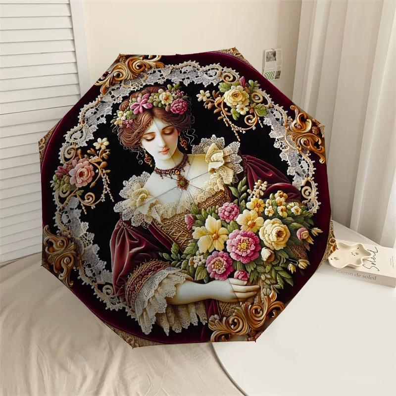 1PC Floral Portrait Umbrella-8-Rib Reinforced, Automatic Open, Lightweight & Durable, Cute Fashion Accessory for Outdoor-W9225