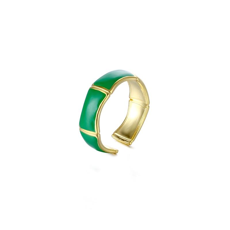 Delicate Enamel Rings For Women Adjustable Stainless Steel Square Checkered Dripping Oil Ring Bosnian Jewerly