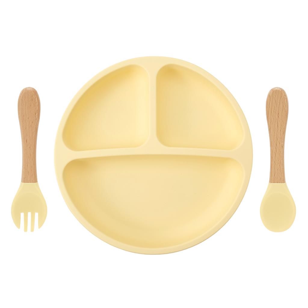 Color Kids 3PCS Children Feeding Tableware Set BPA Free Silicone Dishes Plate With Spoon Fork Training Baby Dinnerware Utensils