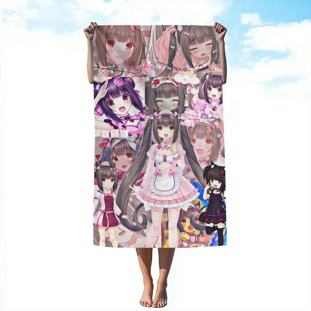1pc Nekopara Chocola Vanilla Cat Girl Beach Towel Microfiber Quick Dry Kawaii Anime Bath Towel For Pool Beach Travel Otaku Girls