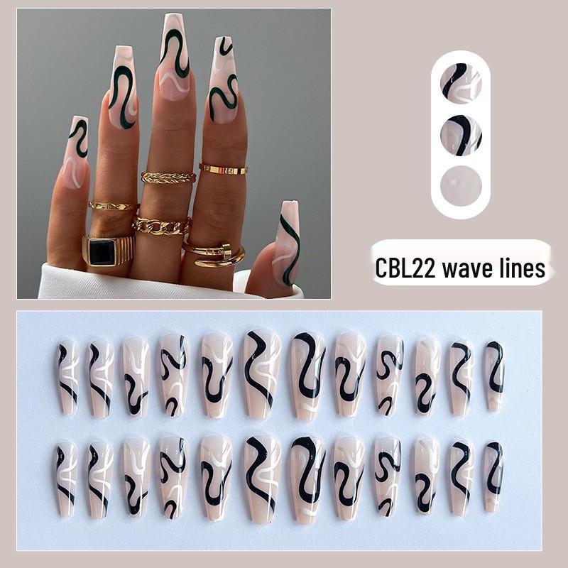 

Wave Color Block Removable Press-On Nail Tips CBL22 Wave Lines [Glue Version]