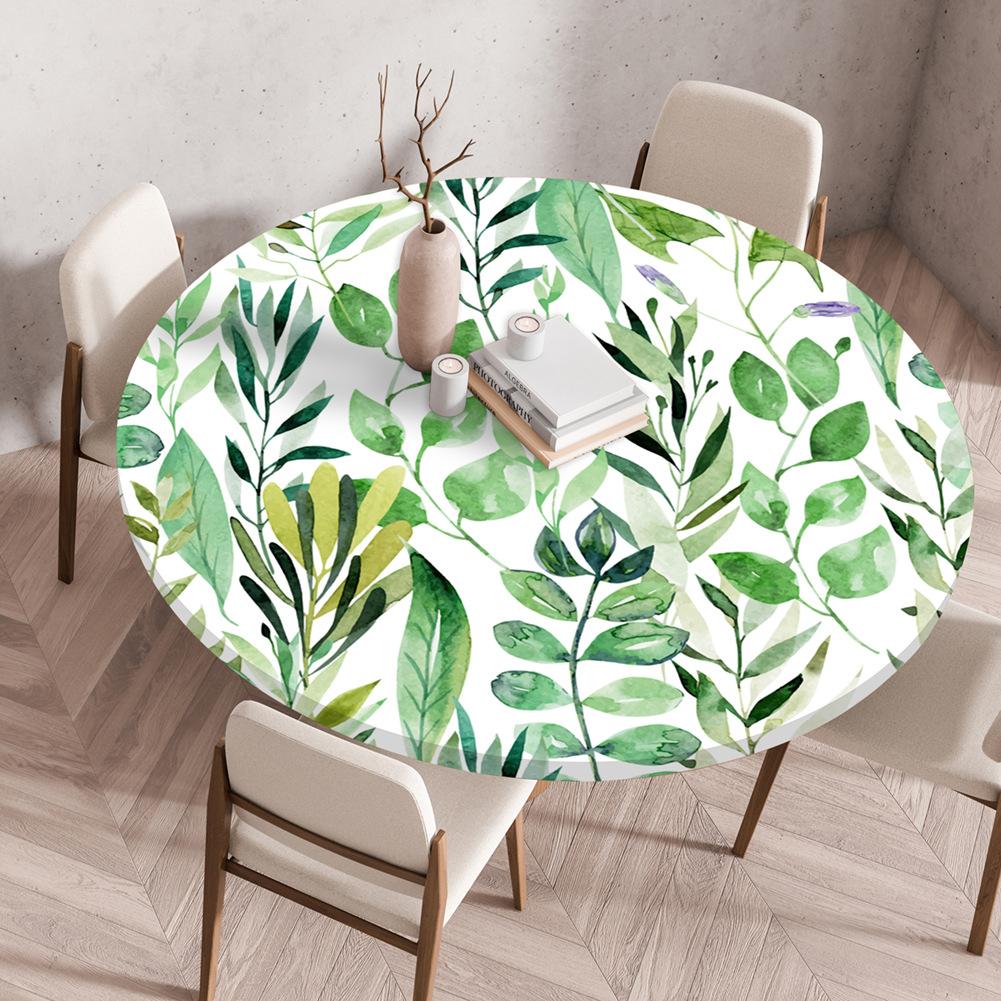 Round Table Cover Protector Elastic –Floral Print Fitted Tablecloth Waterproof,Elastic Edge Round Table Cloth for Dining Kitchen