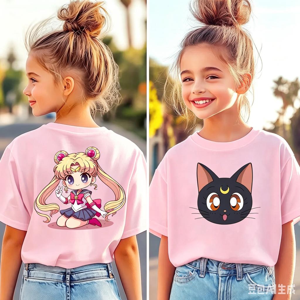 Sailor Moon Tshirt Printed Kids TShirt Boy Girl Unisex Summer Y2K Harajuku Loose Casual Short Sleeve Top for Chirldren Tees