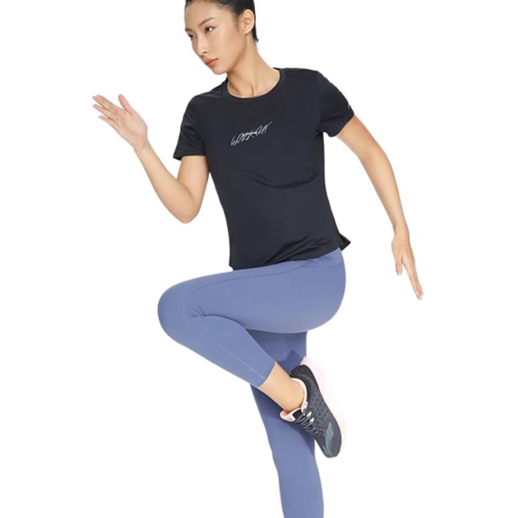 Li Ning Fitness Series Casual Solid Color Letter Quick-Dry Cool Short Sleeve T-Shirt Women Tops Black ATSS406-7