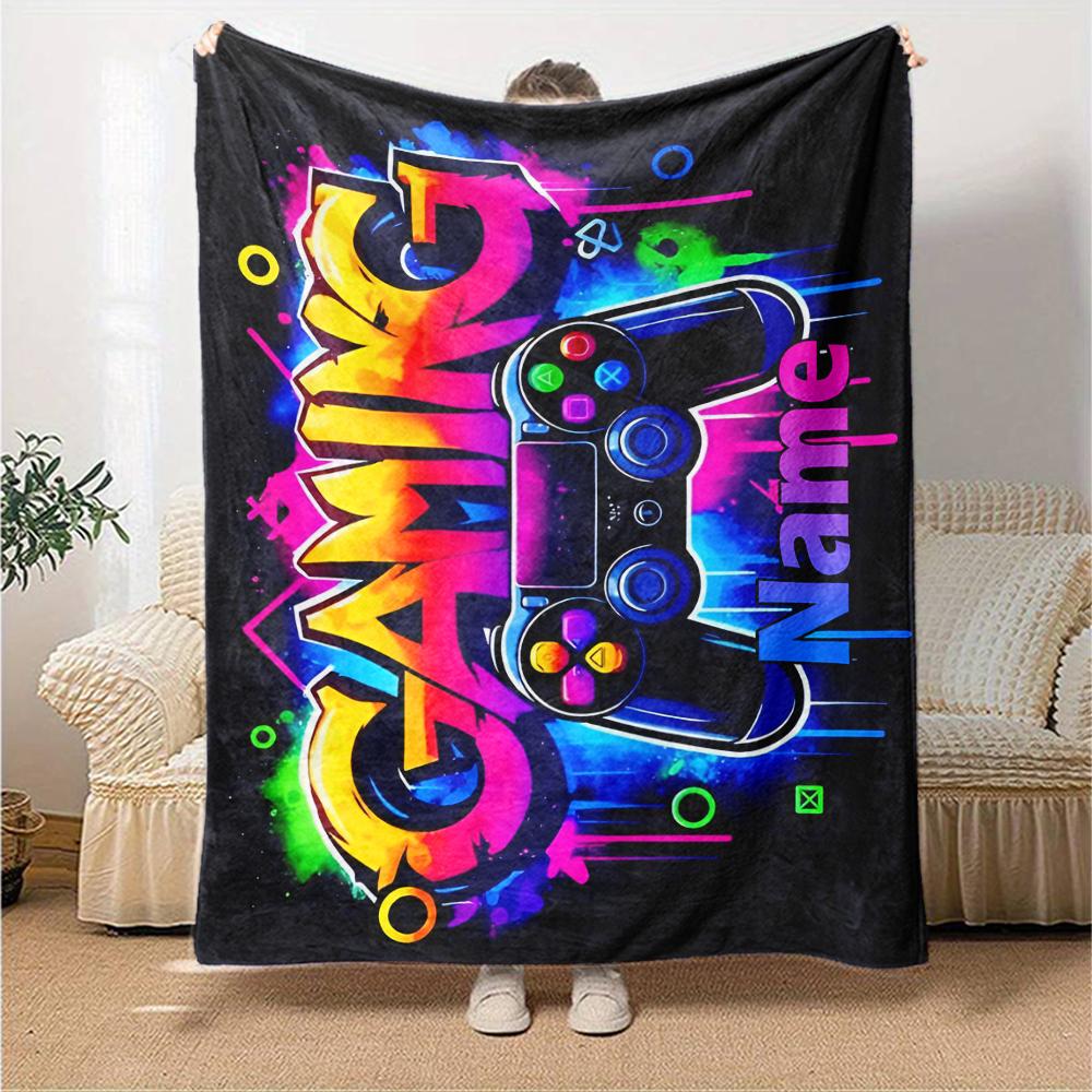 Custom Name Game Controller Theme Printed Blanket - Perfect for Couch, Bed, Travel & Outdoor Use | Machine Washable, Cozy & Durable.