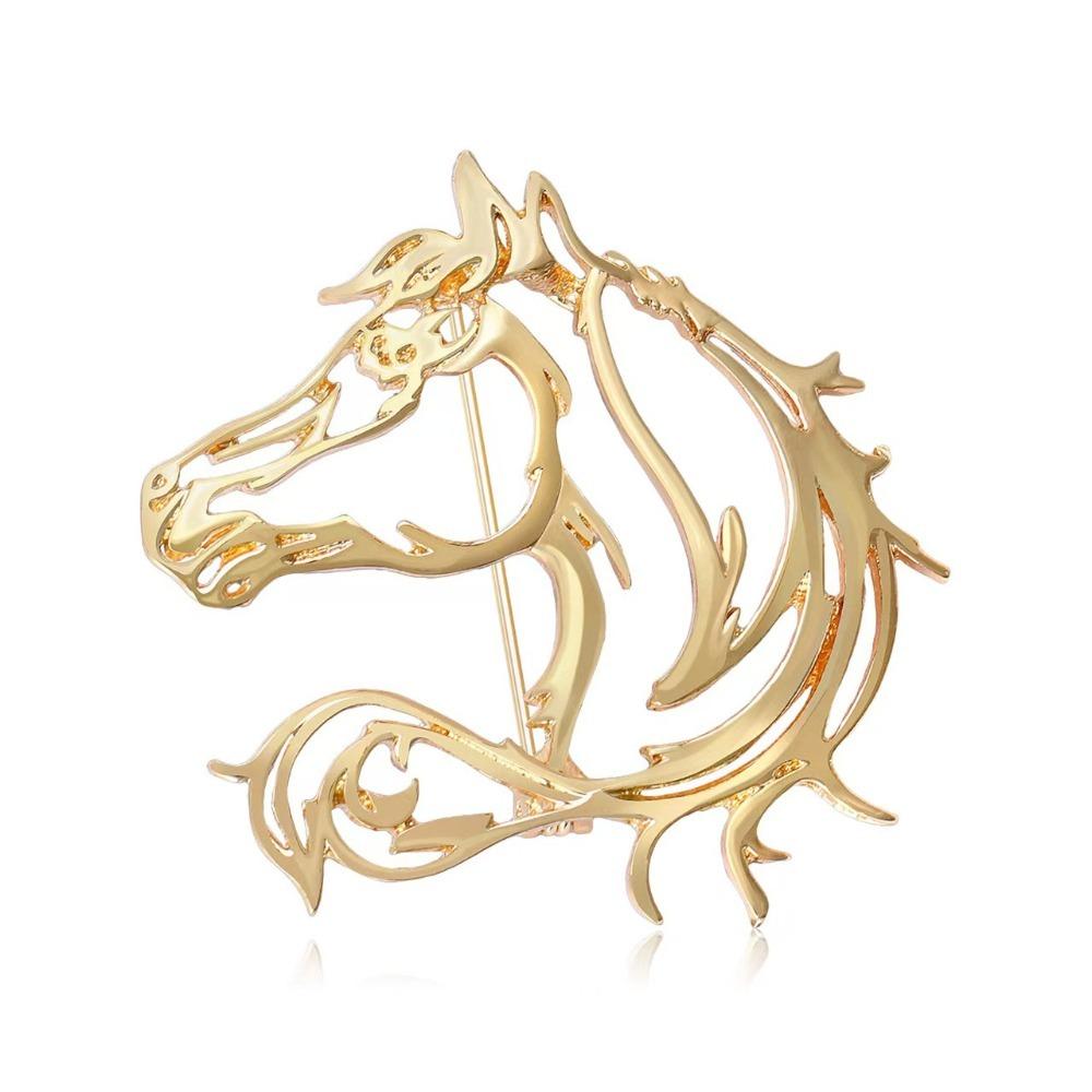 Simple Hollow Horse Brooch Zinc Zinc Alloy New Year Chest Flower Zodiac Horse Pin  Gift