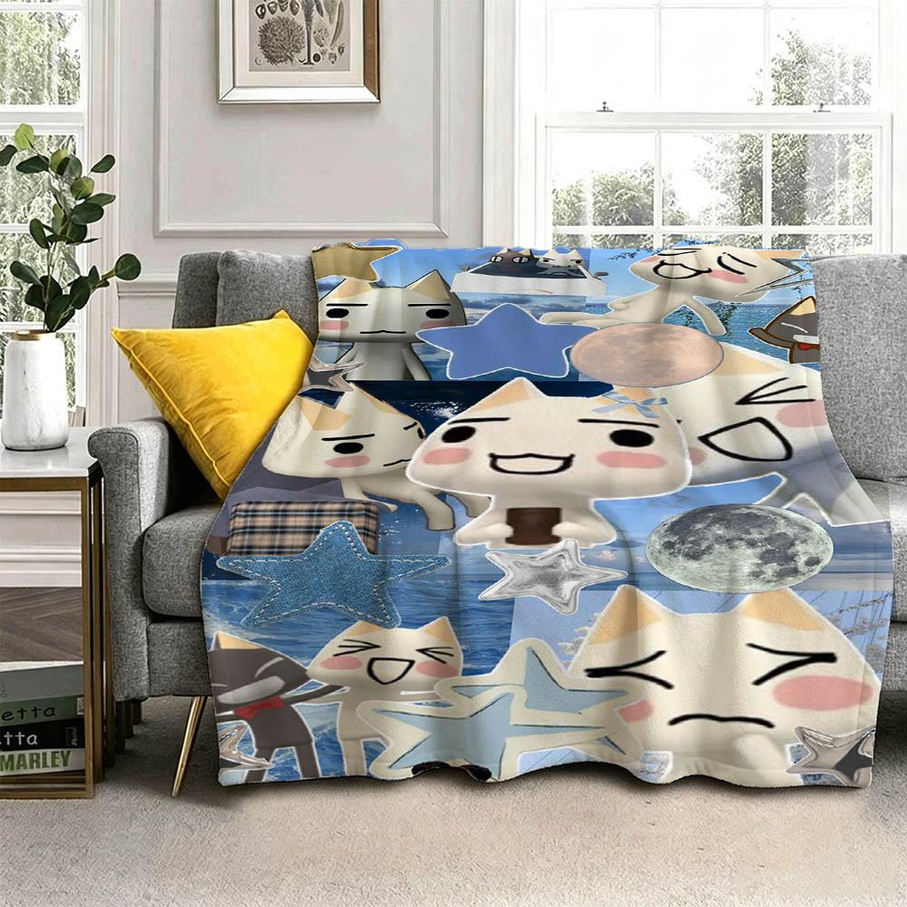 Cartoon Kawaii I-Inoue Cute Cat T-ToroS Flannel Blanket Soft Throw Blanket Art For Home Decor Bedroom Bed Sofa Picnic Fans Gift