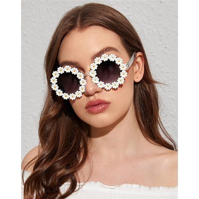 Fashion Disco Party Round Frame Flower Sun Glasses Daisy Sunglasses for Women Shades
