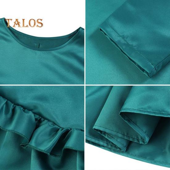 Abito Oversize A-line Orlo Arricciato Lunghezza Ginocchio Monocolore Abito Midi Maniche Lunghe Scollo O Vita Larga Abito per Appuntamenti Feste Formali Banchetti