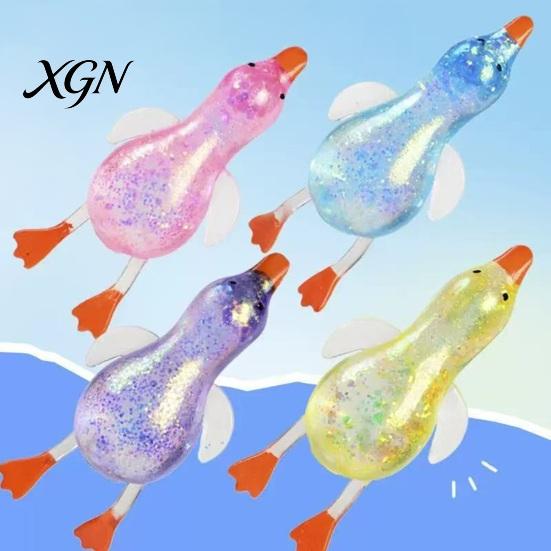 Stretchy Duck Squeeze Toy 2/3/6Pcs Mini Glitter Transparent Lying Anxiety Relief Slow Rising Sensory Stress Ball Animal Shape