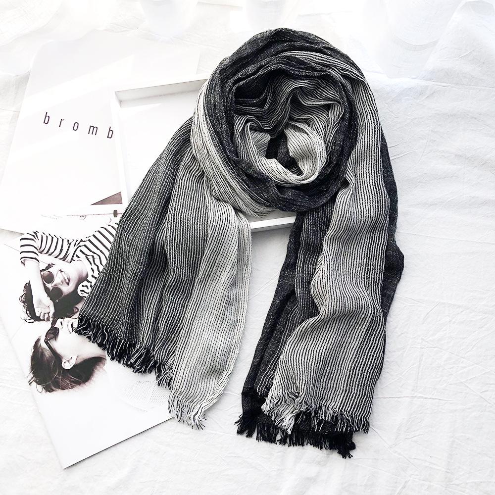 Japanese & Korean Style Autumn/Winter Unisex Striped Scarf In Cotton, Linen & Silk