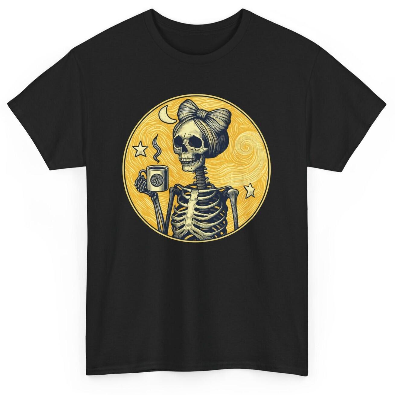 Artistic Skeleton Coffee T-shirt - Coffee Lovers Skull Graphic Tee S