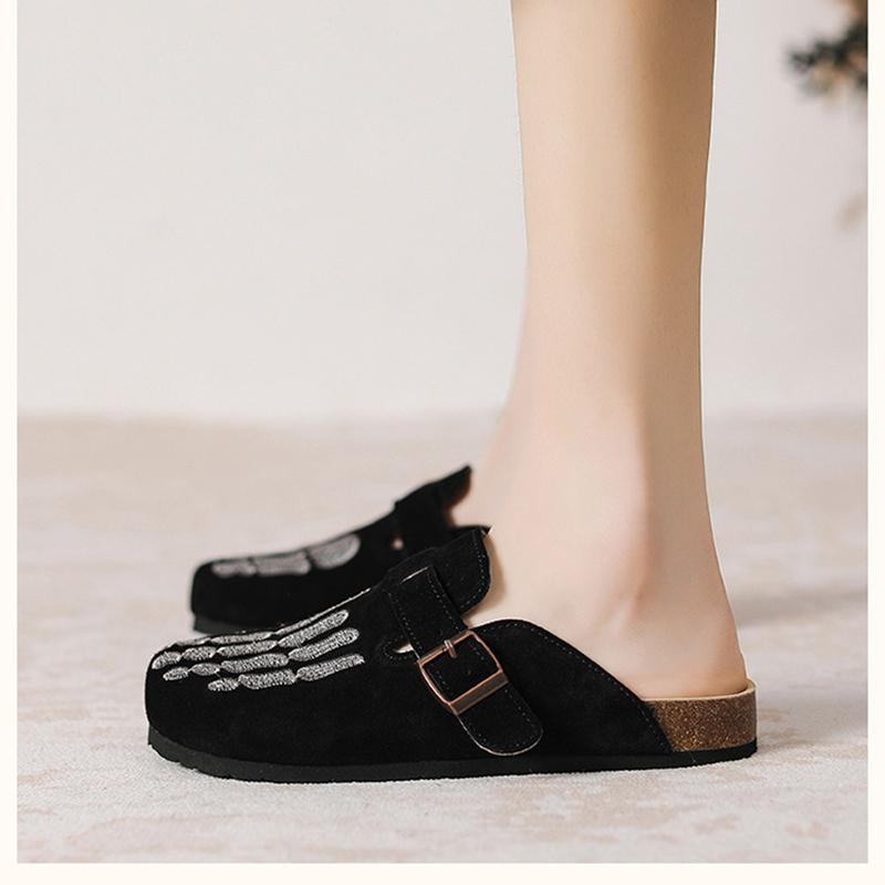 

Вышитые балетки Модные женские тапочки Повседневная удобная обувь Мыски 45EU/CN46 чёрный