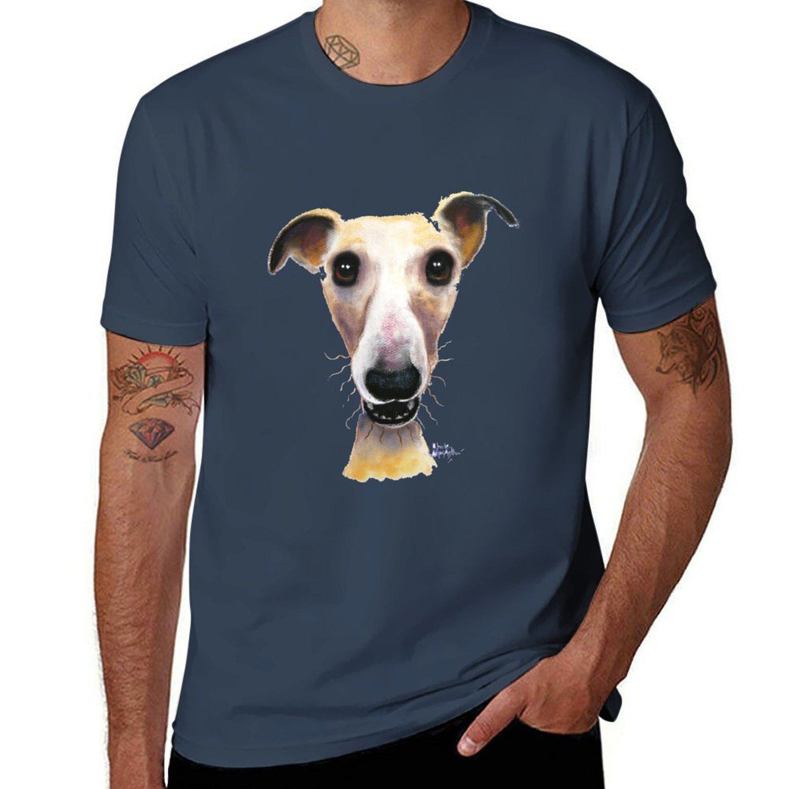 WHiPPeT GReYHouND DOG PRiNT HOLLYWOLLY BY SHIRLEY MACARTHUR TShirt Soft Casual Short Sleeve Cotton Tee S