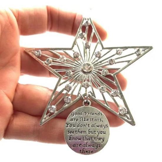 Christmas Friendship Charm Gift Metal Hanging Snowflake/Star/Round/Snowman Shaped Decoration with Blessing