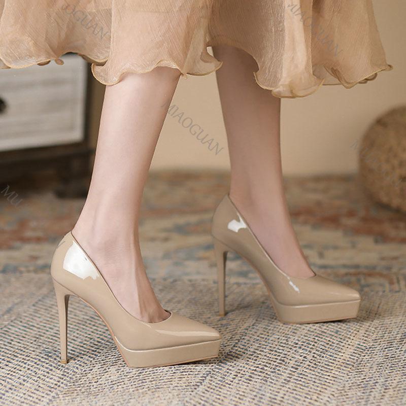 Fashion Elegant Woman Heeled Shoes Autumn New Pointed Patent Leather Pumps for Women Solid Stiletto Heels Sexy Temperament Single Shoes