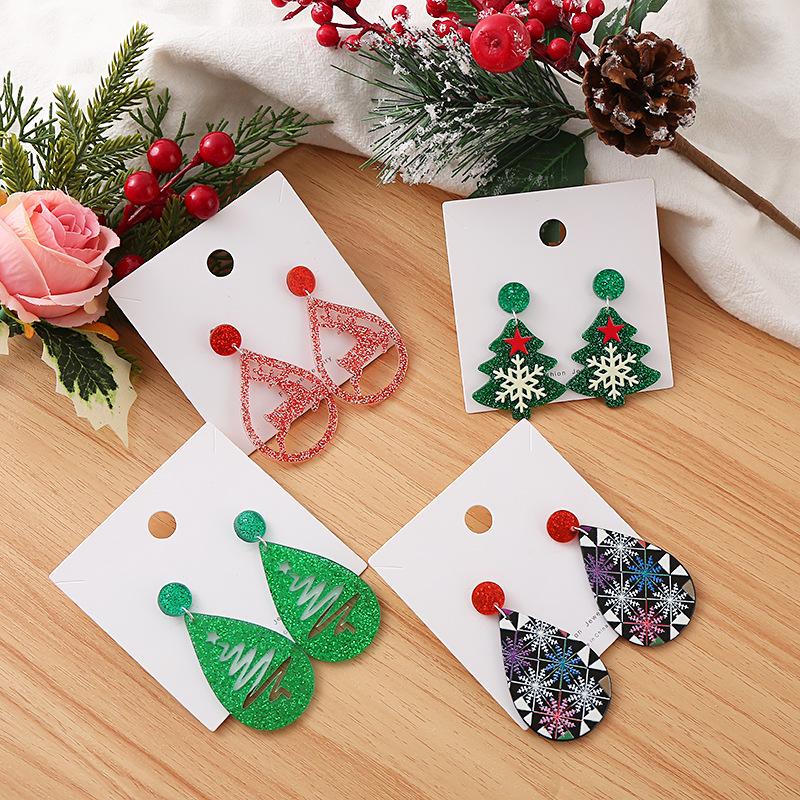 European & American Christmas Teardrop Earrings - Santa, Tree & Reindeer Acrylic Dangles For Women